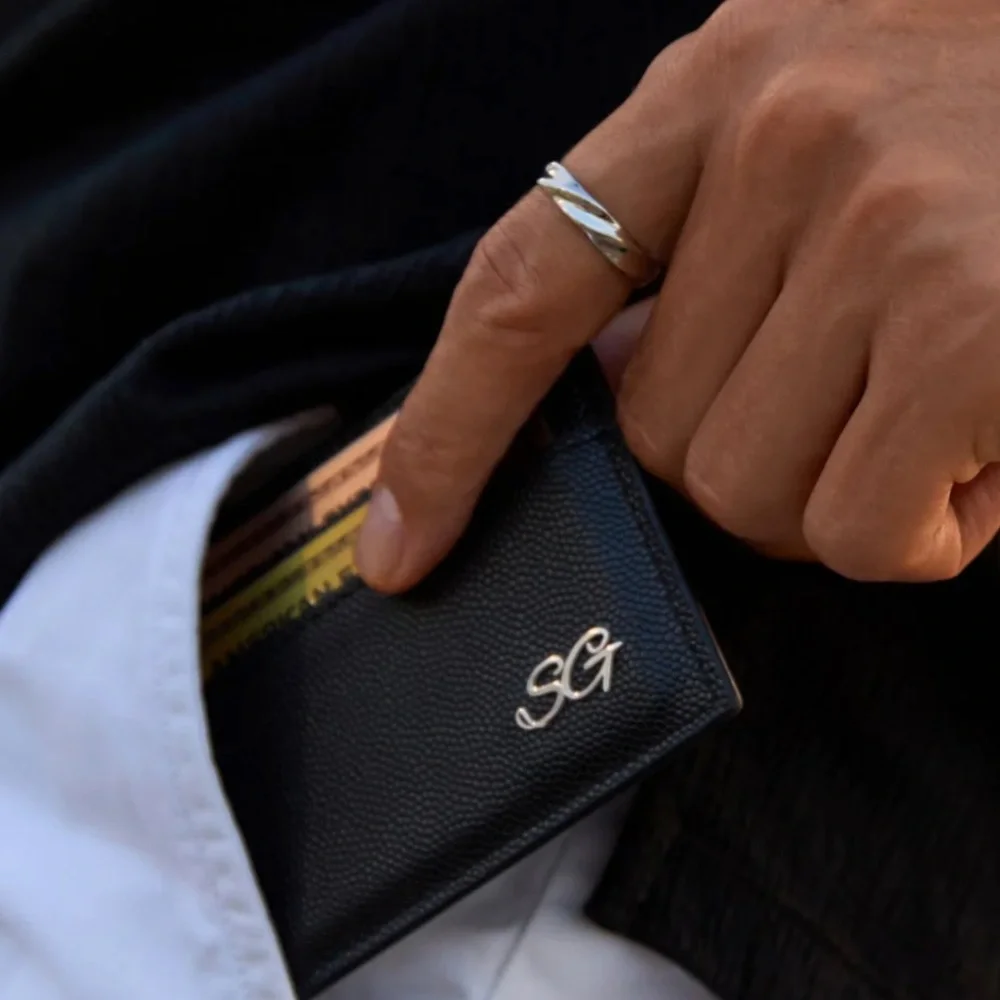 Sylvian Grant Minimal Black pebbled leather Card Wallet